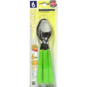 BONOMI 6-PIECE TABLE SPOON SET IN STAINLESS STEEL GREEN HANDLE