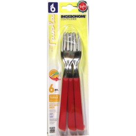 BONOMI 6-PIECE TABLE FORKS SET IN STAINLESS STEEL RED HANDLE